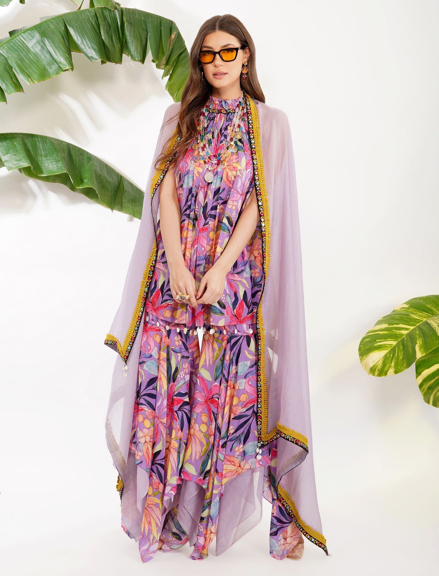 TROPICAL FLOWER PRINTED GARARA SET by devyanimehrotra.com with at Kamakhyaa for sustainable fashion