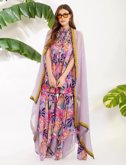 TROPICAL FLOWER PRINTED GARARA SET by devyanimehrotra.com with at Kamakhyaa for sustainable fashion