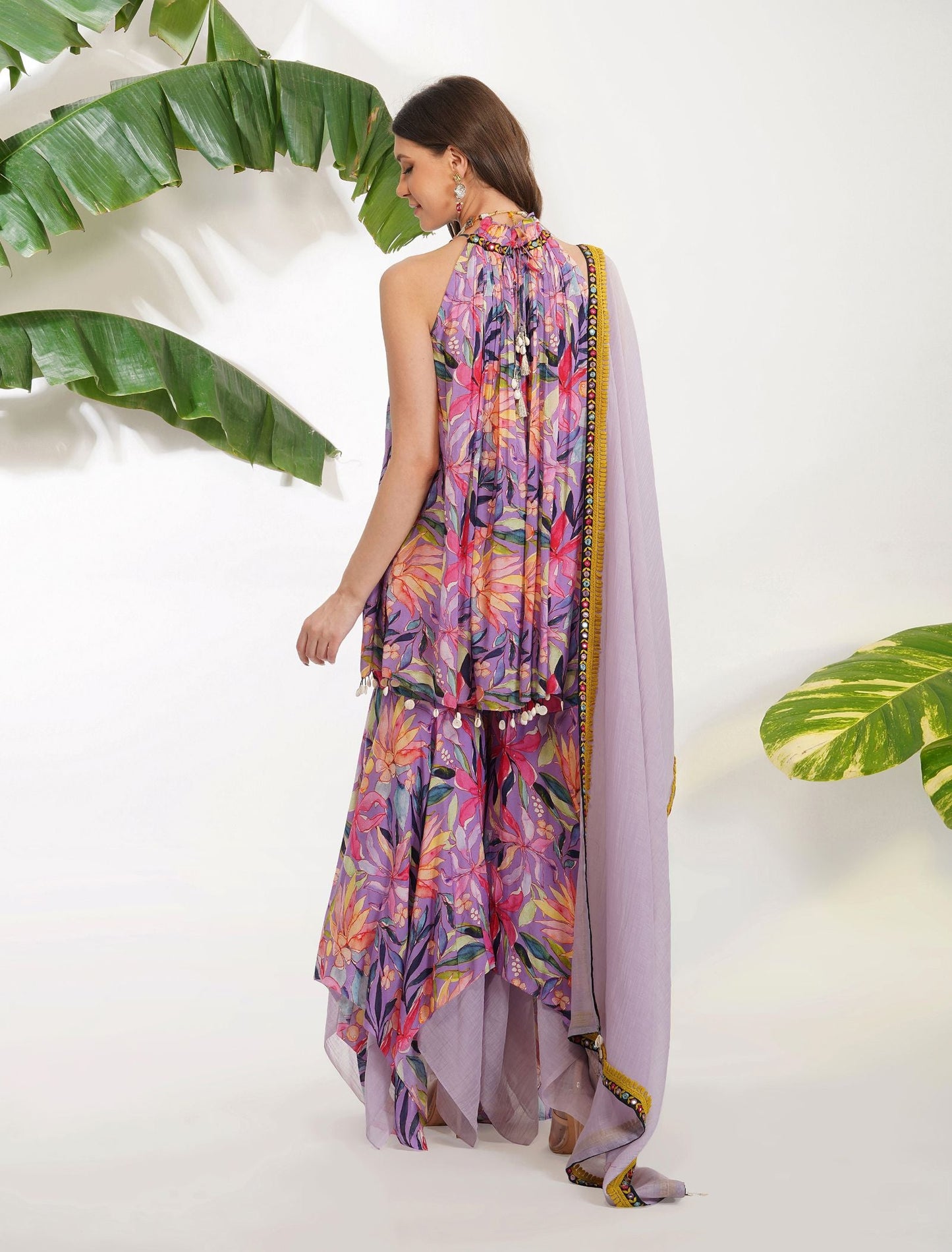 TROPICAL FLOWER PRINTED GARARA SET by devyanimehrotra.com with at Kamakhyaa for sustainable fashion