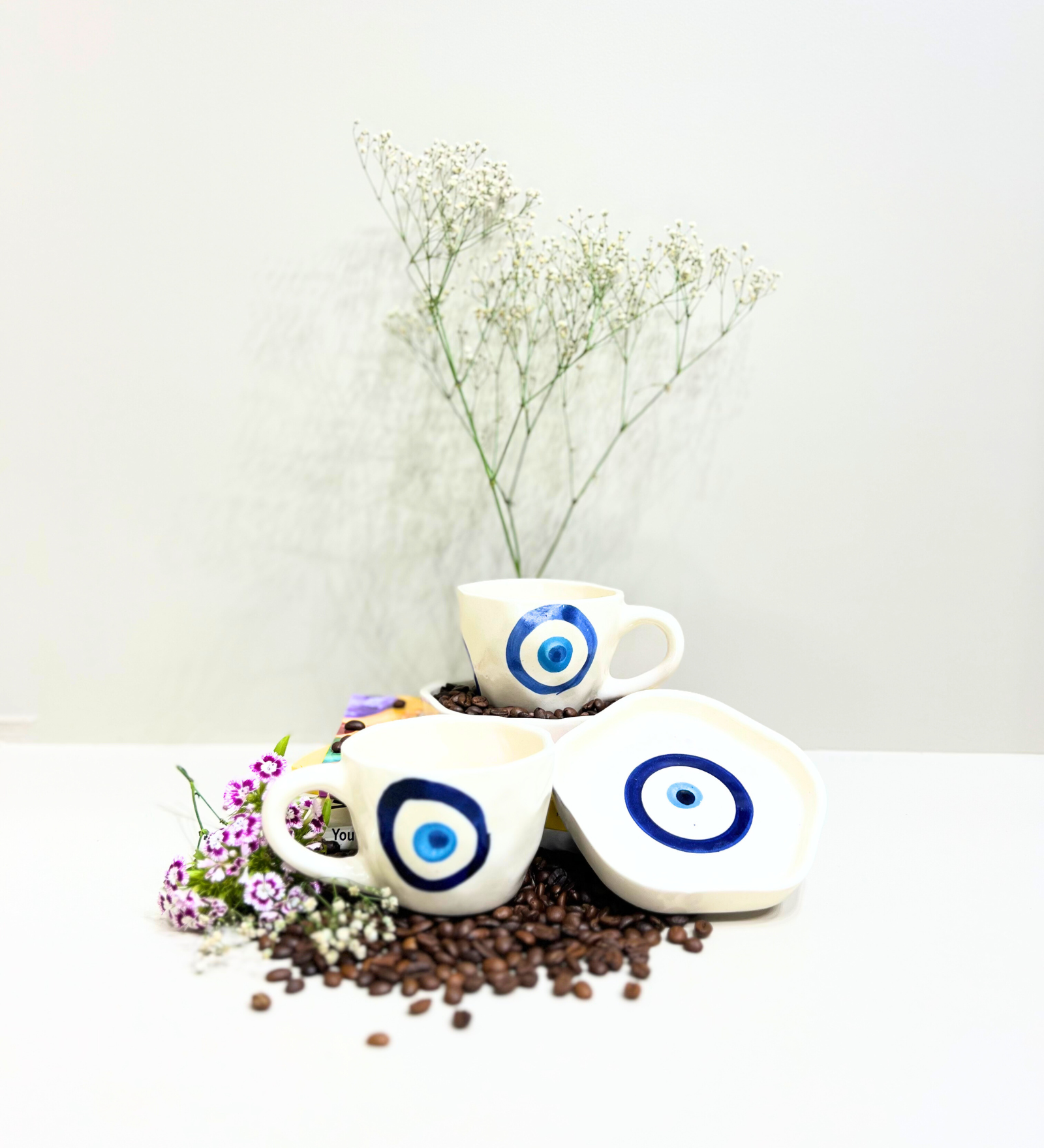Midnight Nazar – Evil Eye Ceramic Mug & Plate Set by Aetherea World with at Kamakhyaa for sustainable fashion