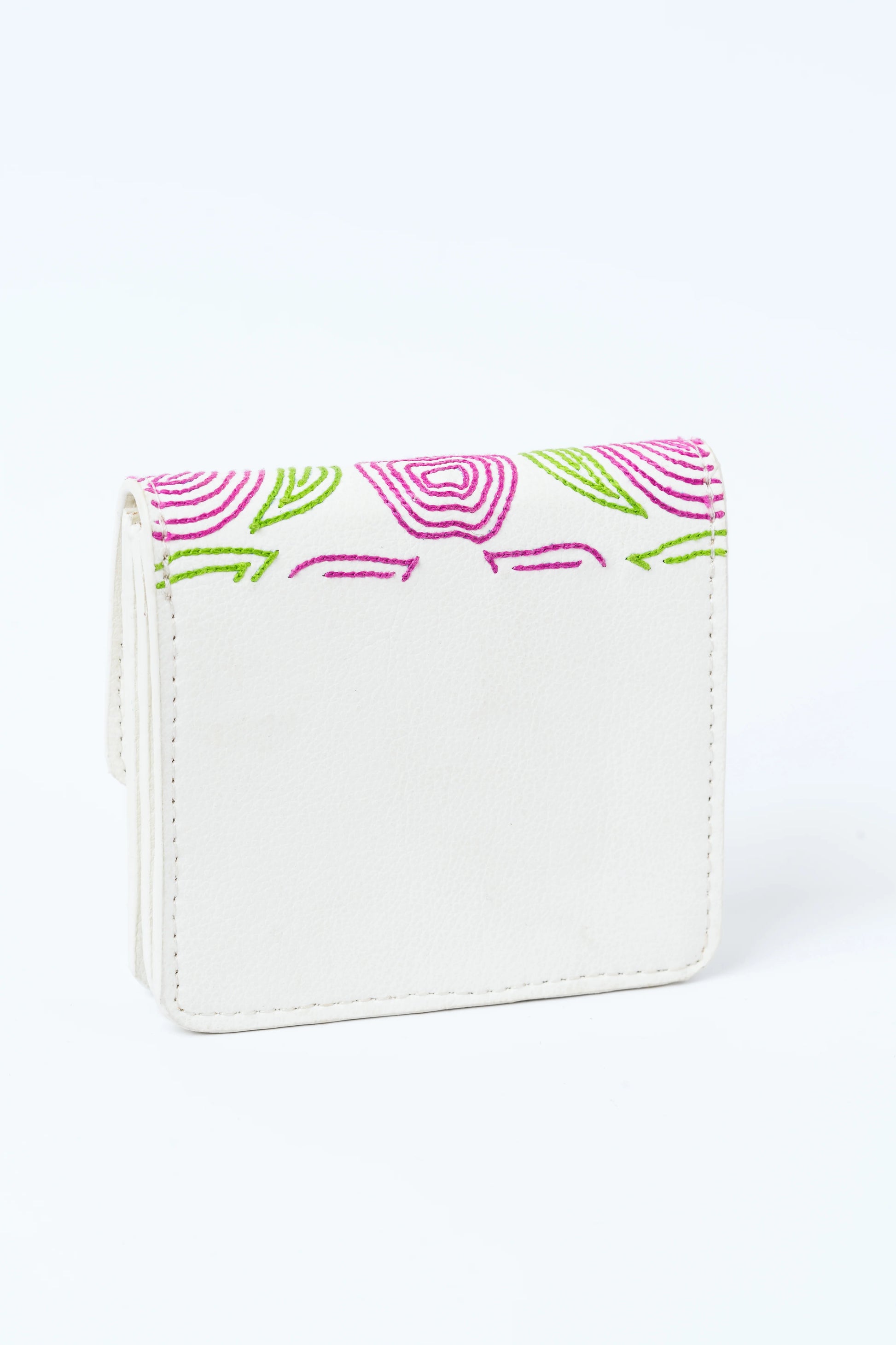 White Embroidered Cardholder by Green Hermitage with Cactus Leather, Cardholders, Embroidered, Evening Wear, Free Size, Hemp, Lyocell, Recycled, White at Kamakhyaa for sustainable fashion