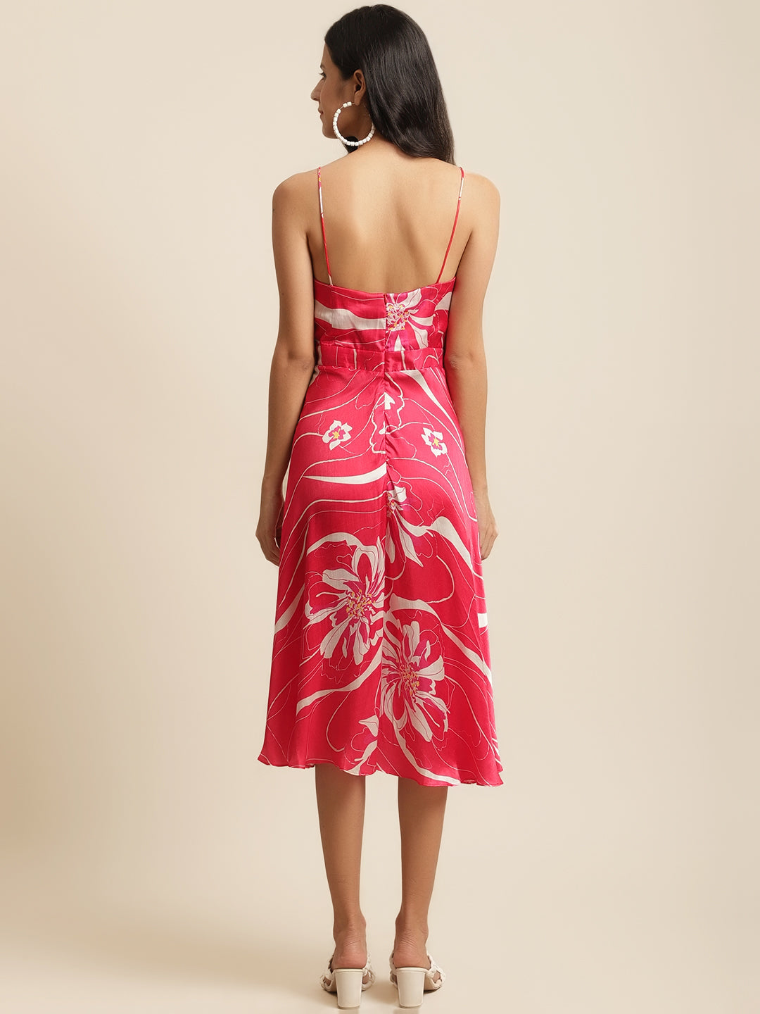 Bemberg Silk Red Fit & Flare Dress by Ewoke with Bemberg Silk, cute dress, day dress, fit and flare, fit and flare dress, Floral, Nostalgia's Thread by Ewoke, Party Wear, printed dress, sale, sustainable fashion at Kamakhyaa for sustainable fashion