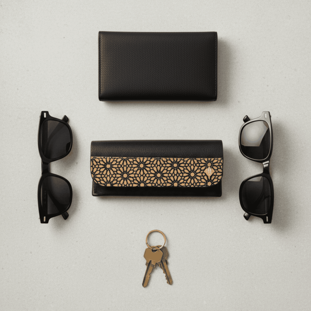 Handcrafted, Vegan Plant Leather Eyewear Case - Black by Green Hermitage with Accents & Accessories, Corporate Products & Travel Accessories by Green Hermitage at Kamakhyaa for sustainable fashion