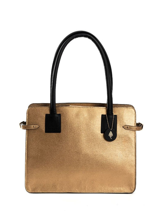 Gold Solid Tote Bag by Green Hermitage with Cactus Leather, Evening Wear, Free Size, Gold, Hemp, Lyocell, Recycled, Solids, Tote Bags at Kamakhyaa for sustainable fashion