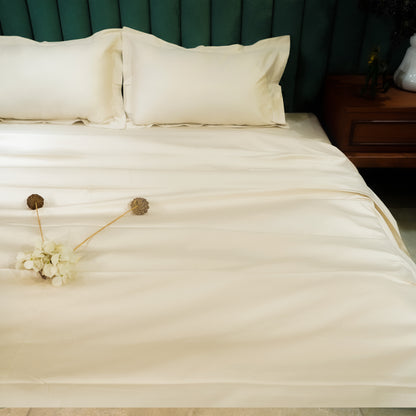 Beige Bliss 300 TC|400 TC|500 TC Flat Sheet Set by Aetherea with Plain Bedsheets at Kamakhyaa for sustainable fashion