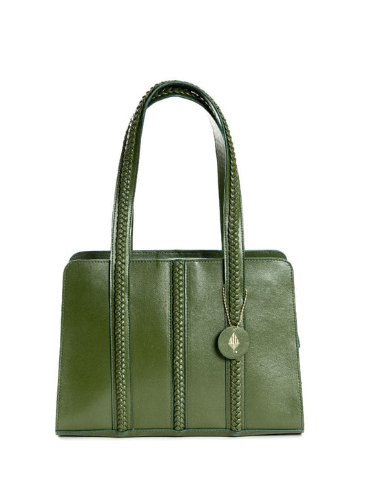 Green Office Wear Shoulder Bag by Green Hermitage with Cactus Leather, Free Size, Green, Hemp, Lyocell, Recycled, Shoulder Bags, Solids at Kamakhyaa for sustainable fashion