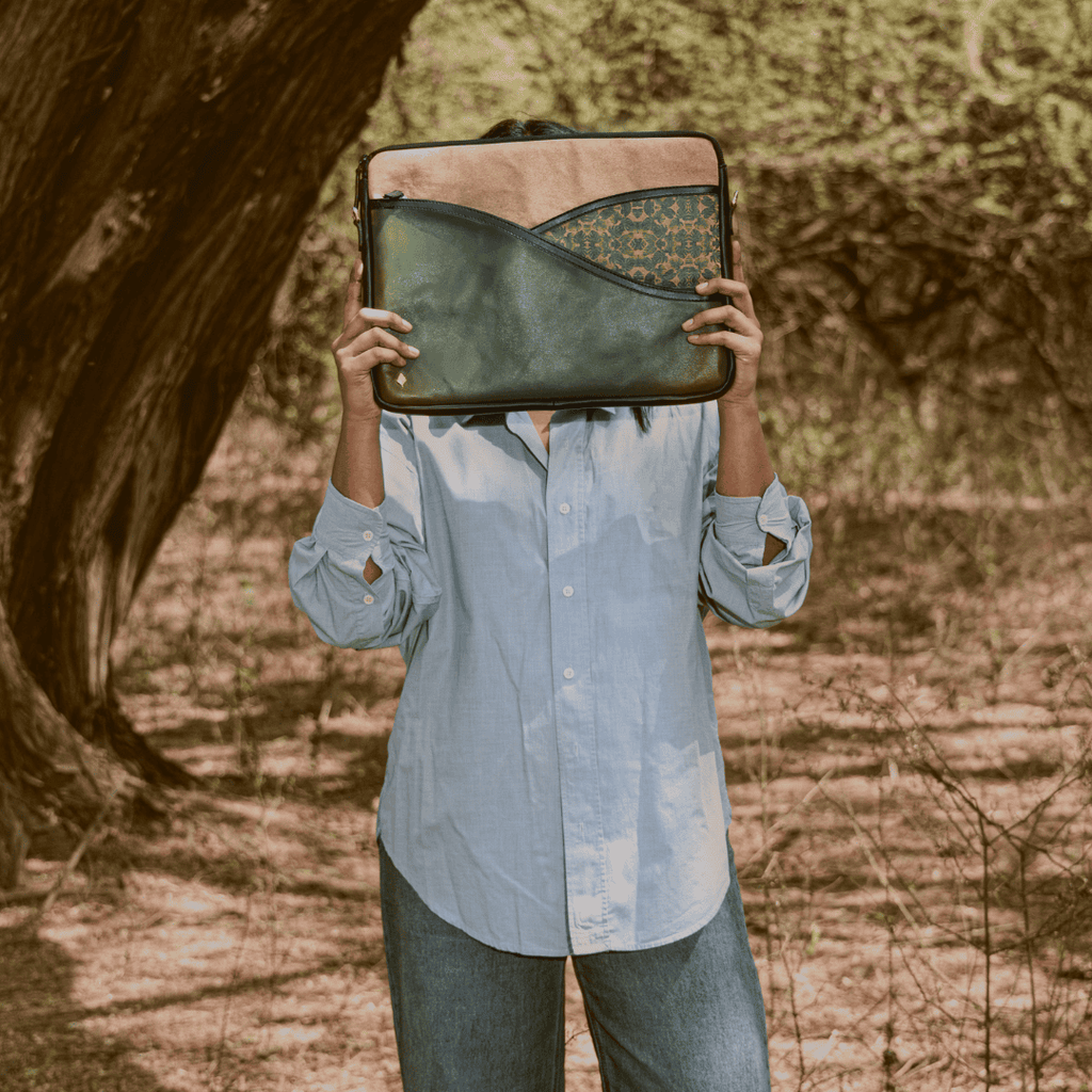Acacia Vegan Leather Laptop Sleeve - Olive by Green Hermitage with SS25 at Kamakhyaa for sustainable fashion