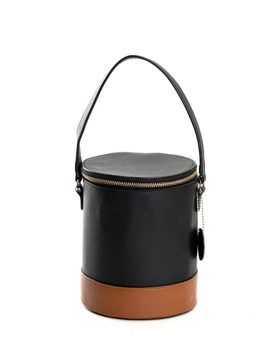 Black Solid Bucket Bag by Green Hermitage with Apple Leather, Black, Bucket Bags, Casual Wear, Free Size, Hemp, Lyocell, Recycled, Solids at Kamakhyaa for sustainable fashion