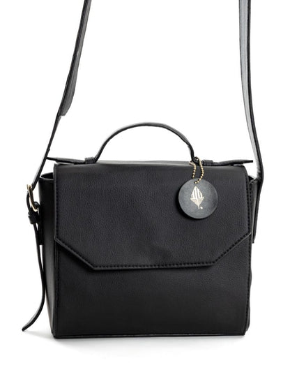 Black Solid Crossbody Bag by Green Hermitage with Apple Leather, Black, Crossbody Bags, Evening Wear, Free Size, Hemp, Lyocell, Recycled, Solids at Kamakhyaa for sustainable fashion