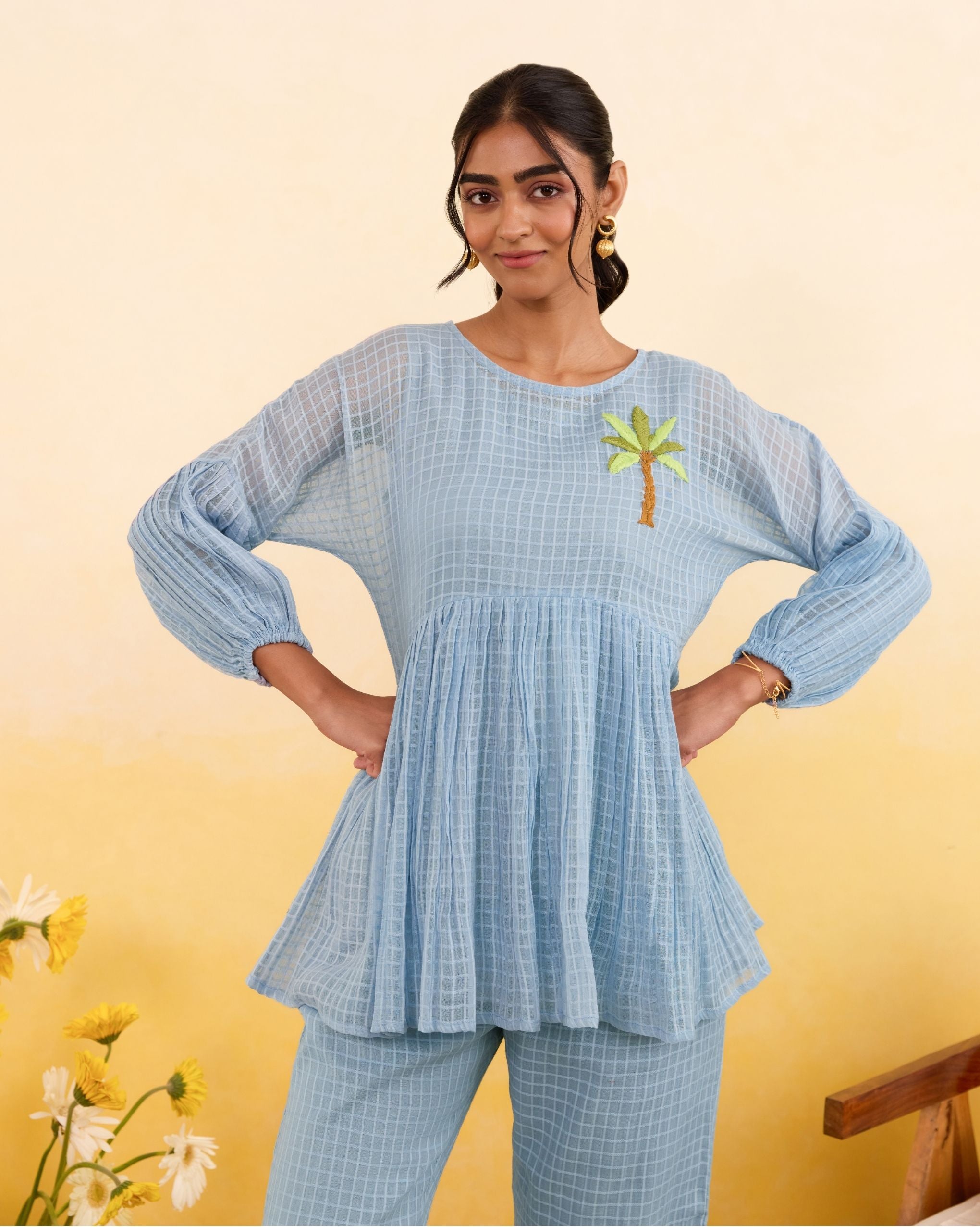Sky Grid Co-ord by Taro India with at Kamakhyaa for sustainable fashion