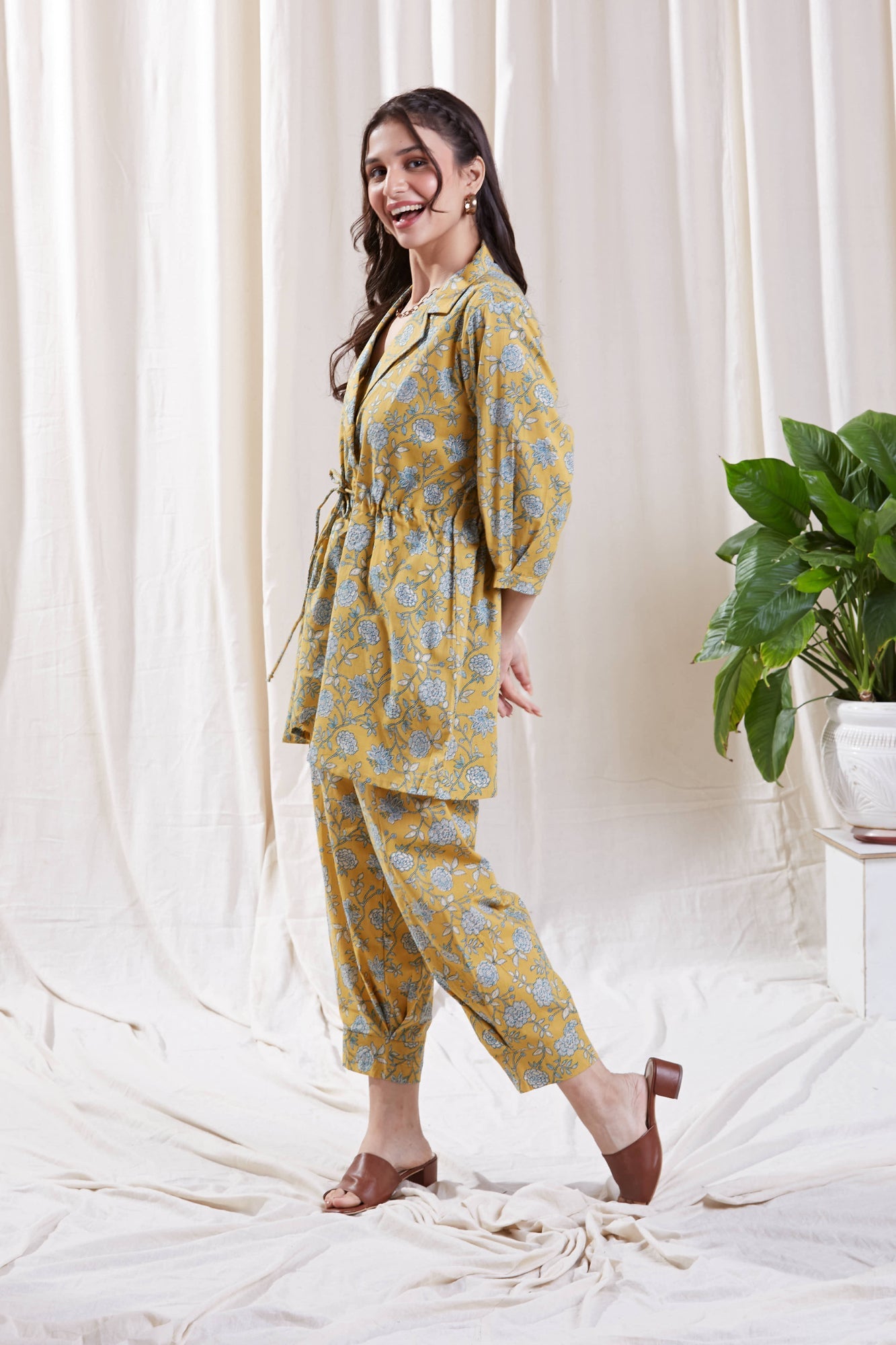 Aria Yellow Co-ord set by My Store with Co-ord set, Festive wear, Floral Kurta set at Kamakhyaa for sustainable fashion