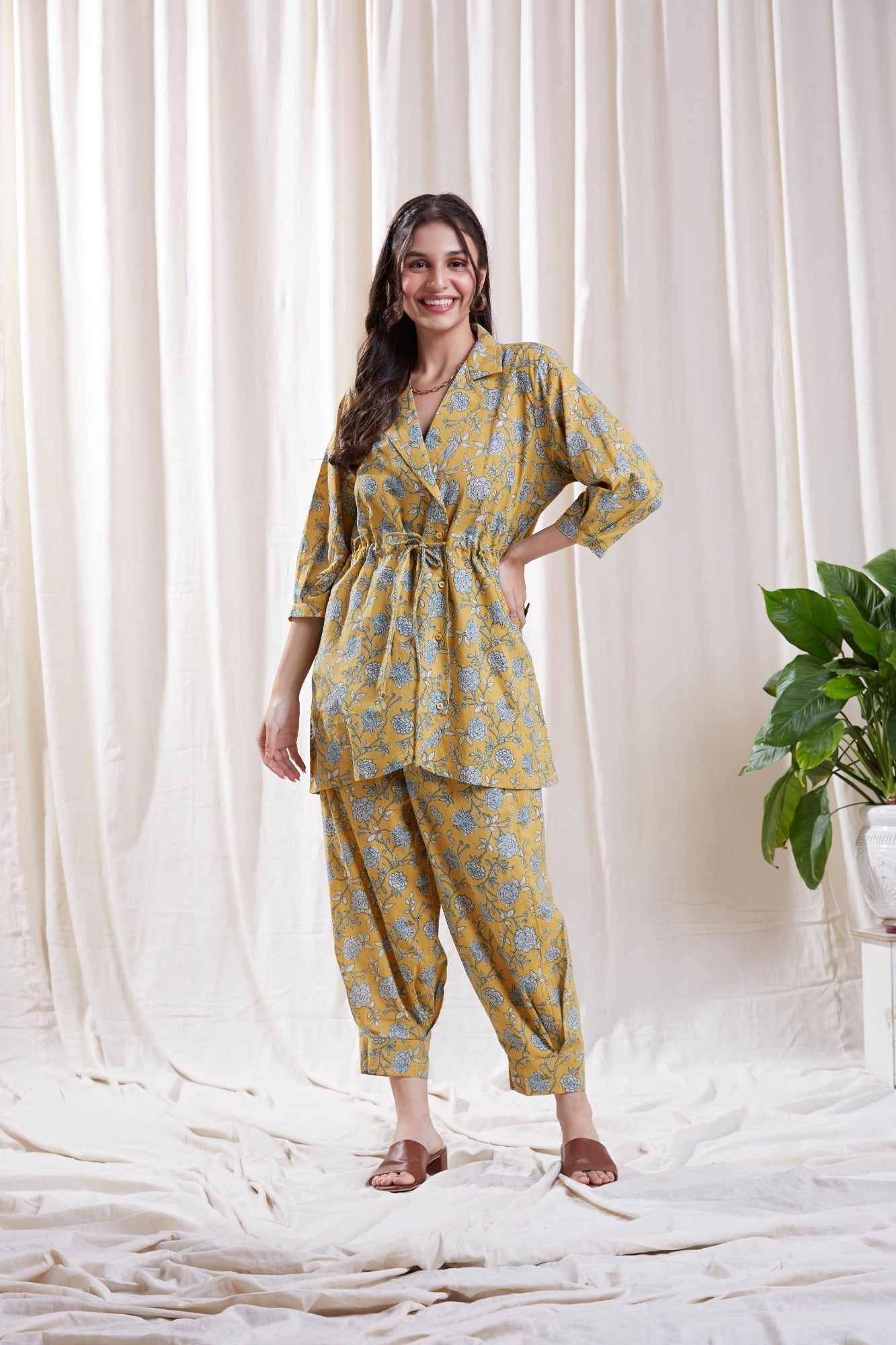 Aria Yellow Co-ord set by My Store with Co-ord set, Festive wear, Floral Kurta set at Kamakhyaa for sustainable fashion