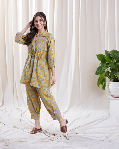 Aria Yellow Co-ord set by My Store with Co-ord set, Festive wear, Floral Kurta set at Kamakhyaa for sustainable fashion