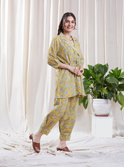 Aria Yellow Co-ord set by My Store with Co-ord set, Festive wear, Floral Kurta set at Kamakhyaa for sustainable fashion