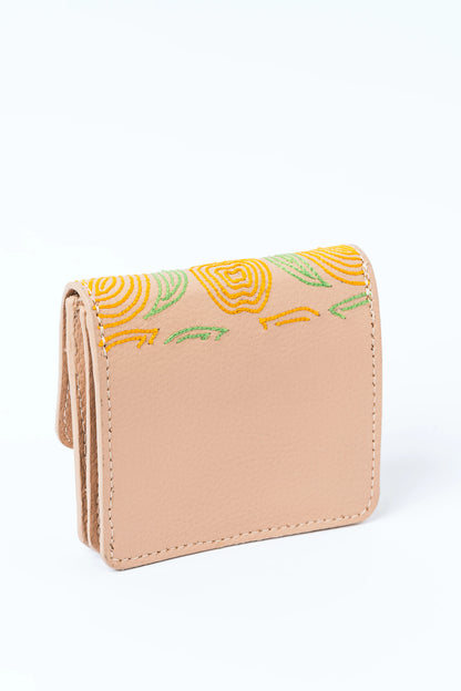 Beige Embroidered Cardholder by Green Hermitage with Beige, Cactus Leather, Cardholders, Embroidered, Evening Wear, Free Size, Hemp, Lyocell, Recycled at Kamakhyaa for sustainable fashion