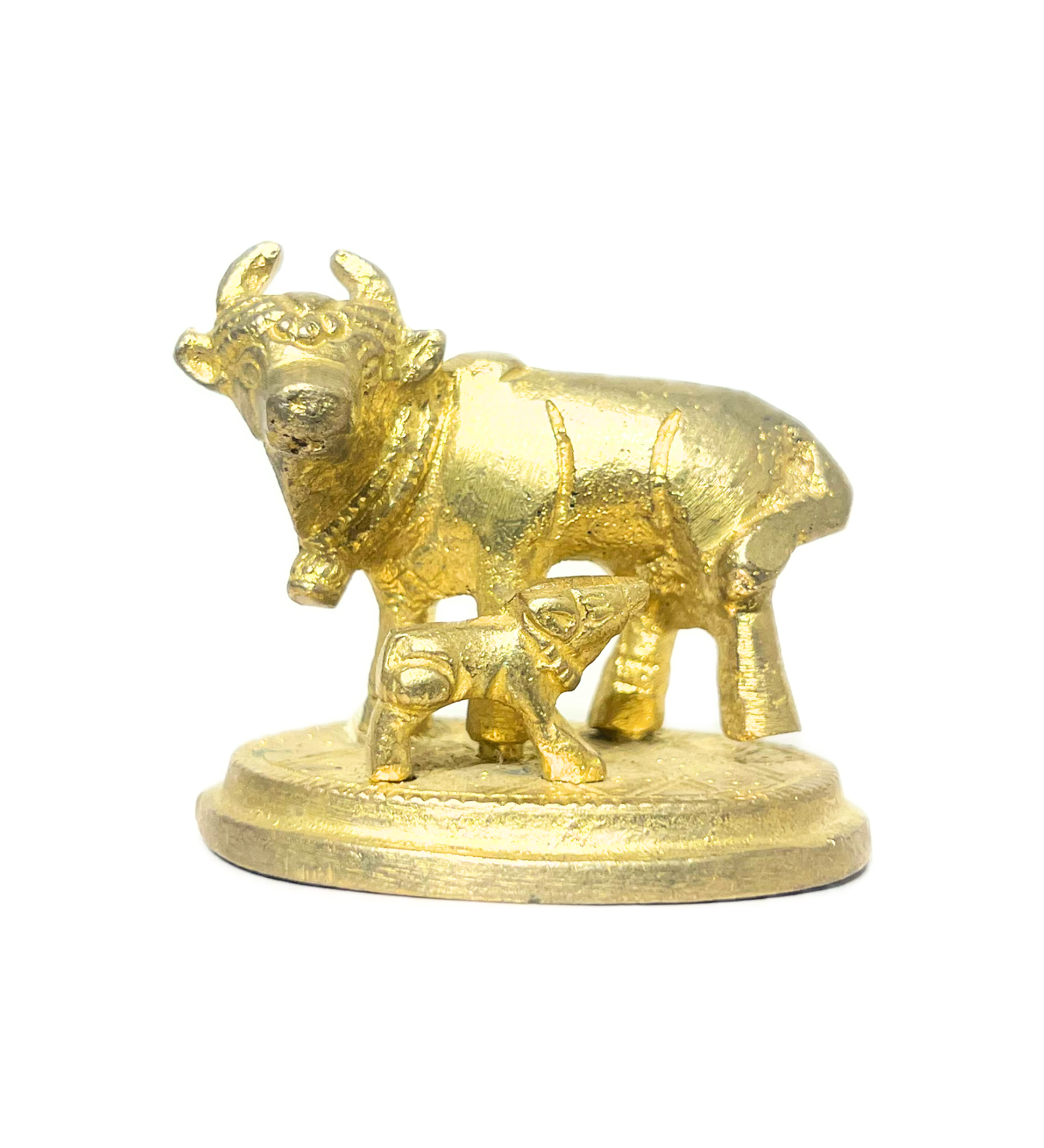 Brass Kamdhenu Cow with Calf Idol – 100% Pure Brass by Aetherea World with God at Kamakhyaa for sustainable fashion