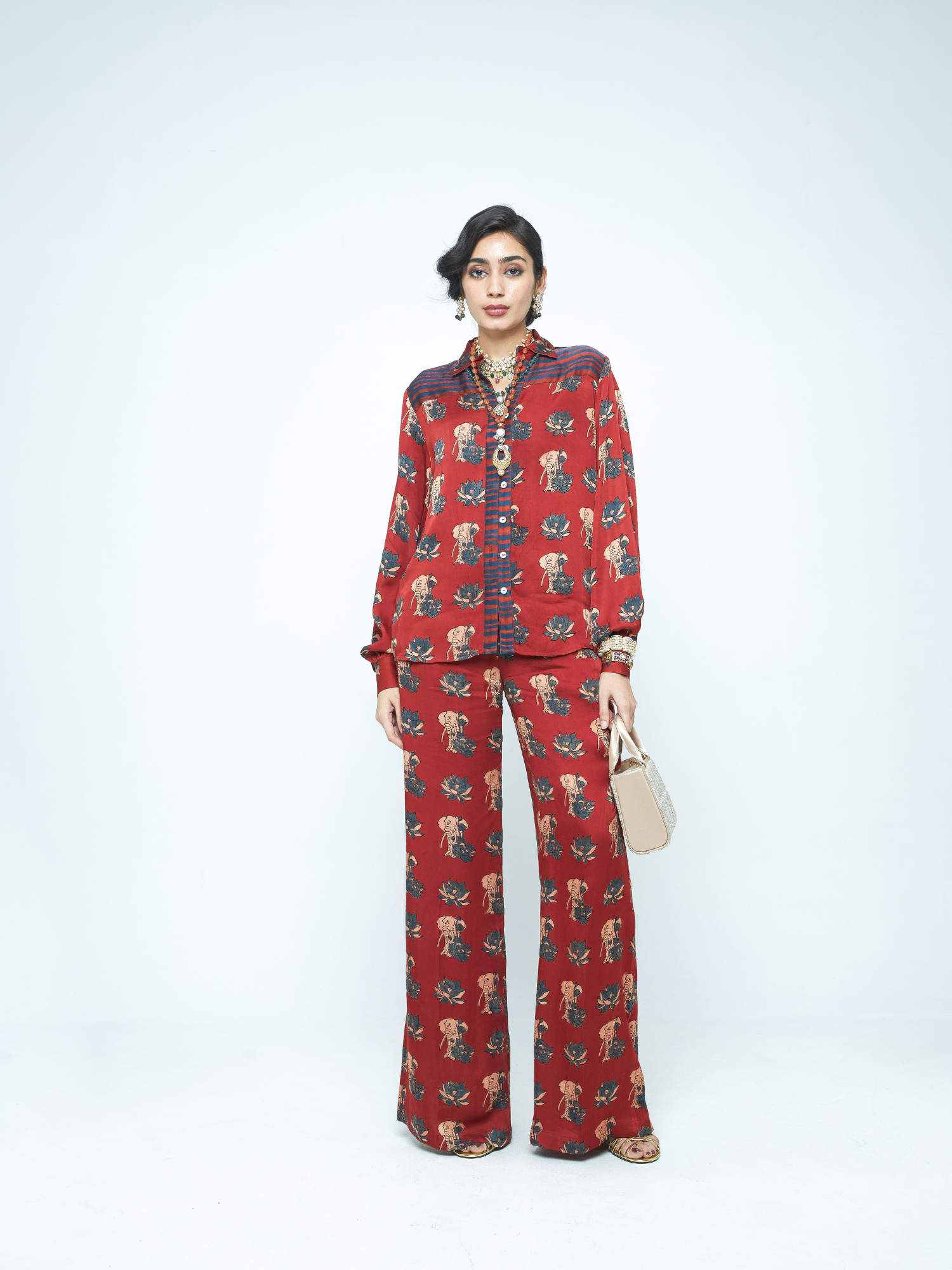 Lotus Shirt by Anushé Pirani with Bloom After Dark by Anushe Pirani, Midnight Blueprint, Tops & Shirts, Woman co-ord sets, Womenswear at Kamakhyaa India for sustainable fashion