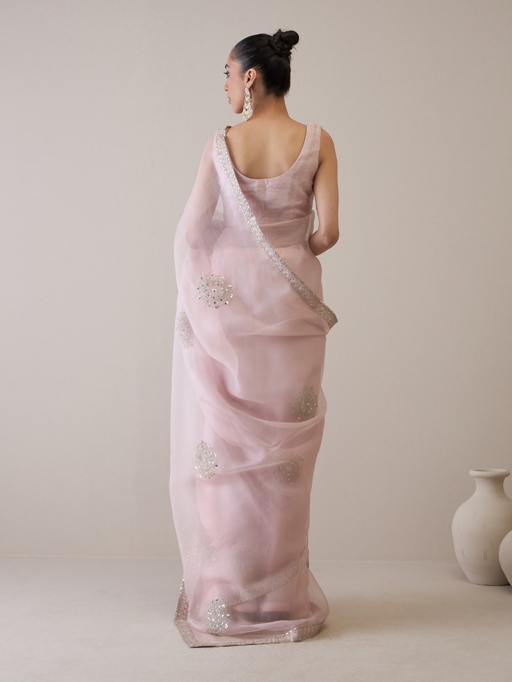 Organza Silk Floral Motifs Saree Set by RoohbyRidhimaa with Avani by RoohbyRidhimaa, Dori Embroidery, Free Size, Party Wear, Pink, Saree Sets, Sequin Embroidered, Silk Organza, Toxin free, Viscose Raw Silk at Kamakhyaa for sustainable fashion