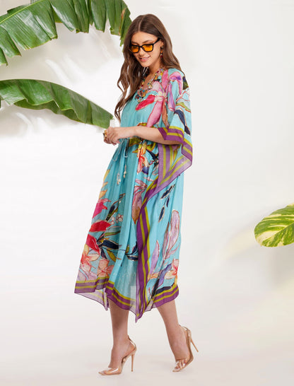 TROPICAL LEAF PRINT KAFTAN by devyanimehrotra.com with at Kamakhyaa for sustainable fashion