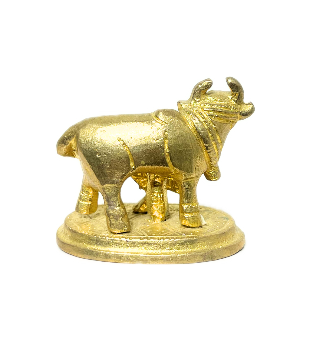 Brass Kamdhenu Cow with Calf Idol – 100% Pure Brass by Aetherea World with God at Kamakhyaa for sustainable fashion