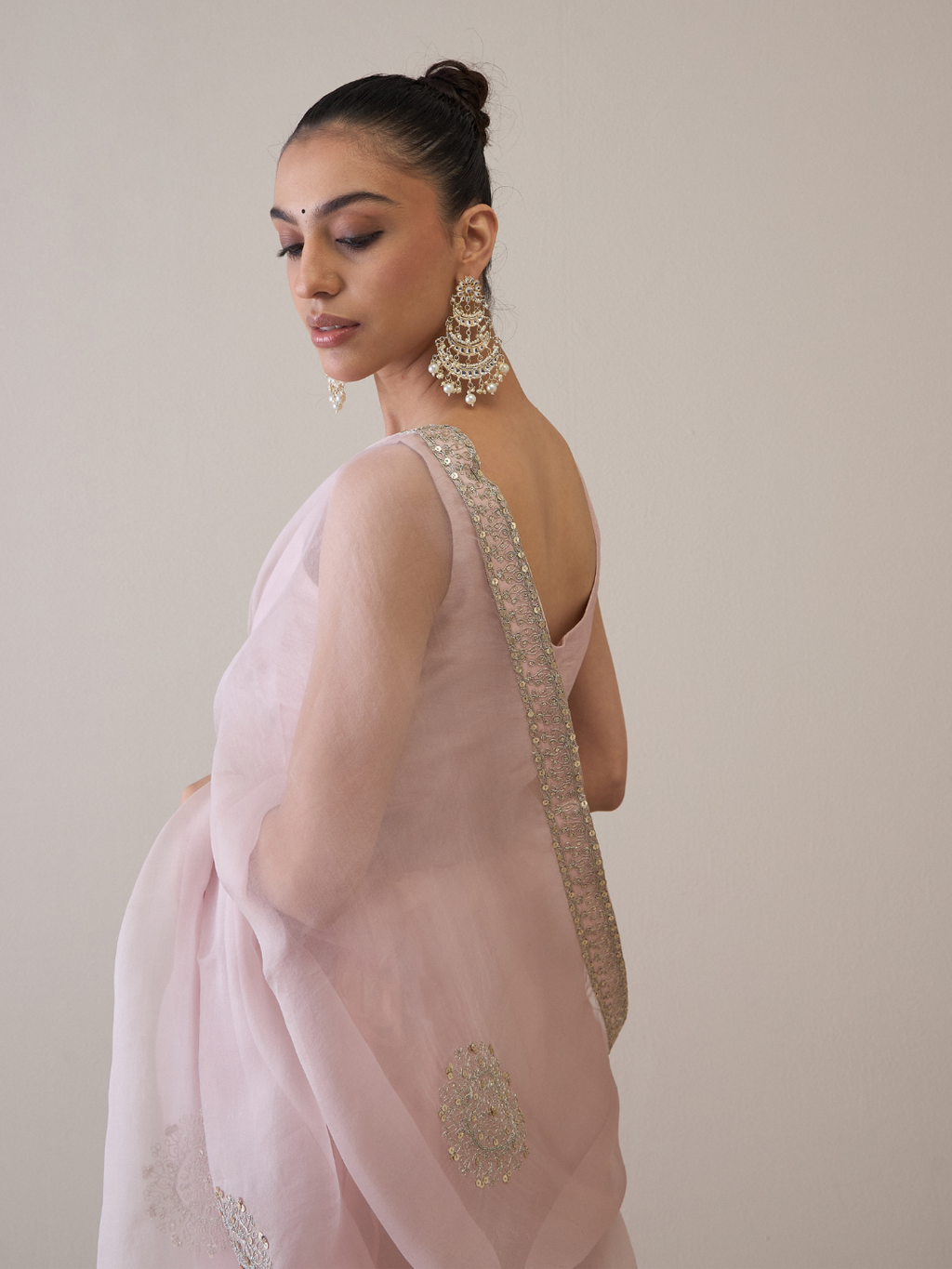 Organza Silk Floral Motifs Saree Set by RoohbyRidhimaa with Avani by RoohbyRidhimaa, Dori Embroidery, Free Size, Party Wear, Pink, Saree Sets, Sequin Embroidered, Silk Organza, Toxin free, Viscose Raw Silk at Kamakhyaa for sustainable fashion