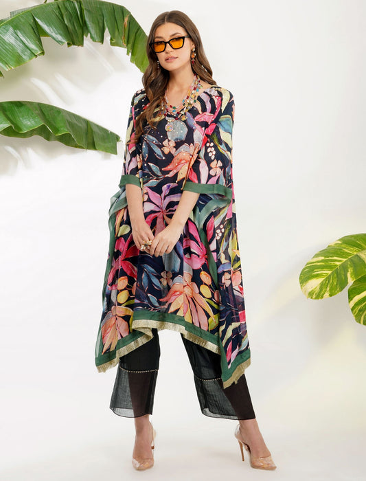 TROPICAL FLOWER PRINTED KAFTAN SET by devyanimehrotra.com with at Kamakhyaa for sustainable fashion