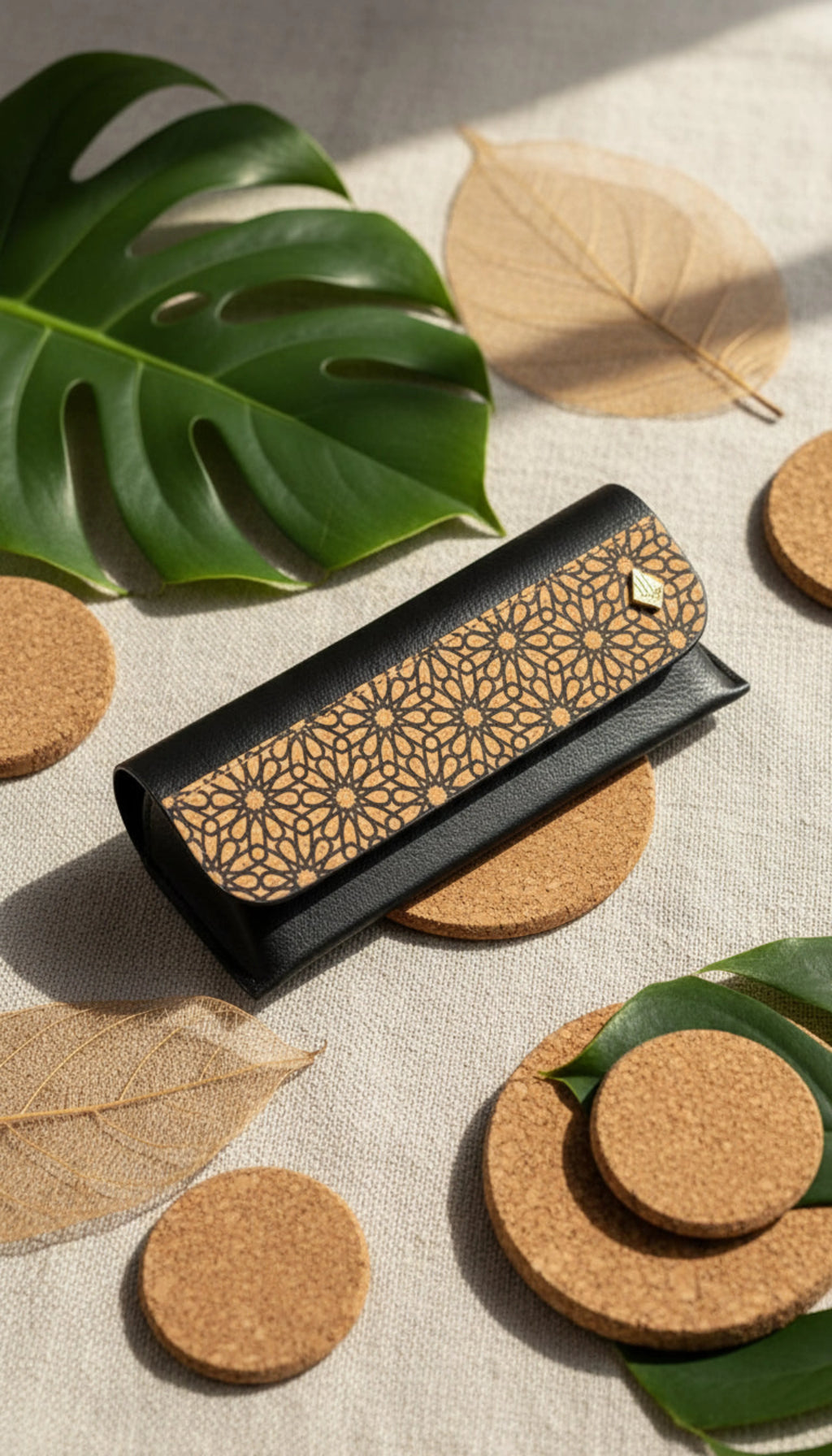 Handcrafted, Vegan Plant Leather Eyewear Case - Black by Green Hermitage with Accents & Accessories, Corporate Products & Travel Accessories by Green Hermitage at Kamakhyaa for sustainable fashion