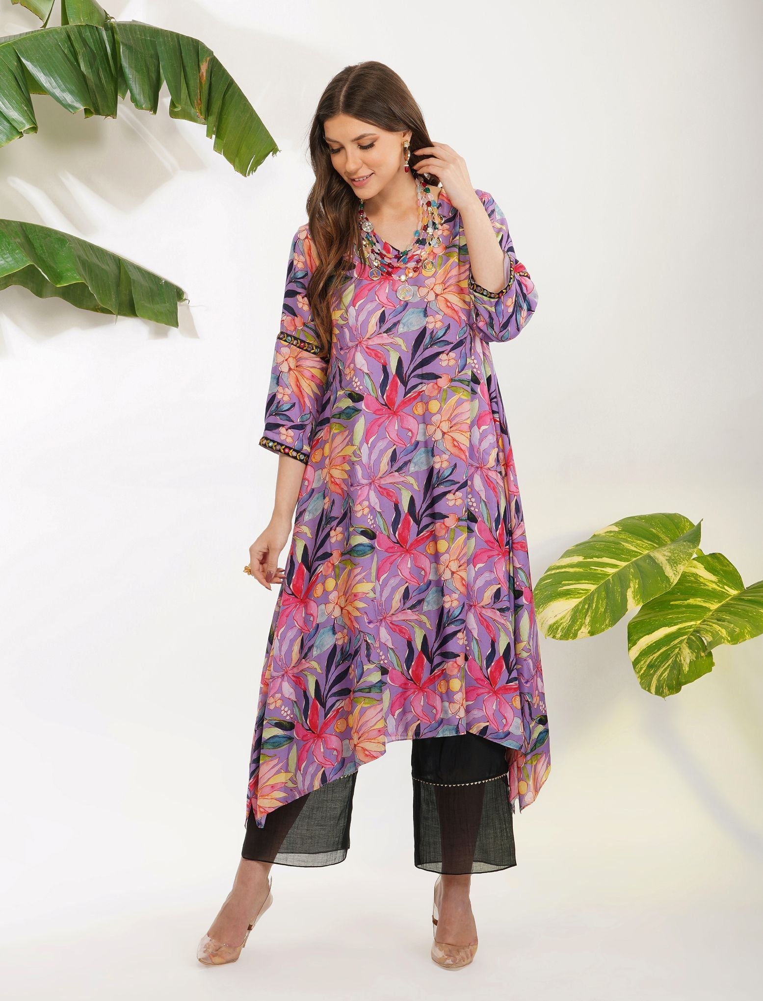 TROPICAL FLOWER PRINTED TUNIC SET by devyanimehrotra.com with at Kamakhyaa for sustainable fashion