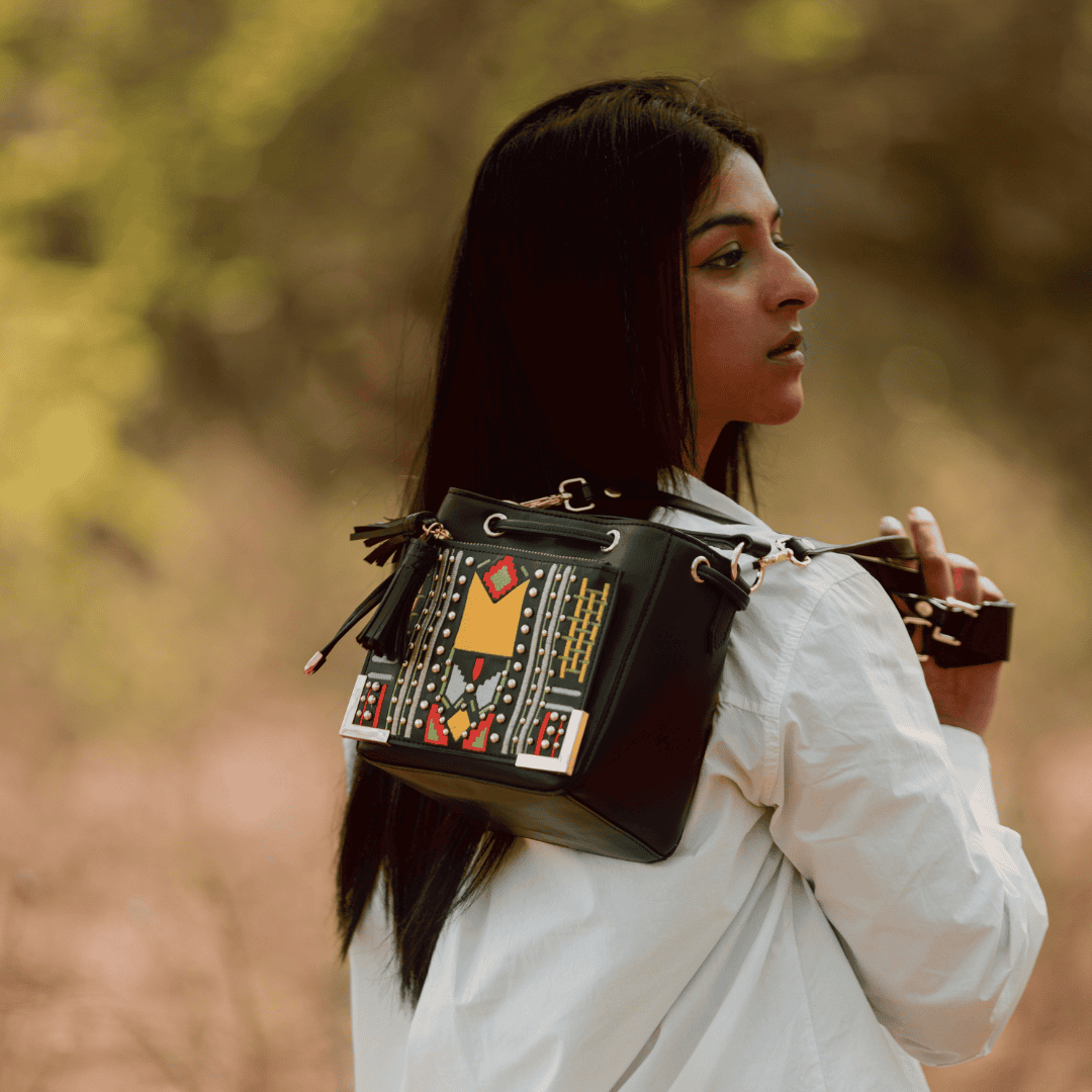 Nora Vegan Leather Embroidered Sling Bag - Black by Green Hermitage with SS25 at Kamakhyaa for sustainable fashion