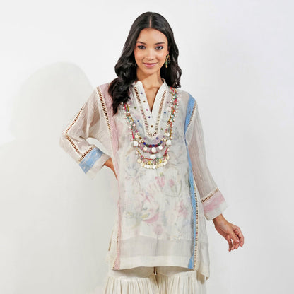 Shabby Chic Boxy Top by devyanimehrotra.com with draped tops, sequin tops, TOP at Kamakhyaa for sustainable fashion