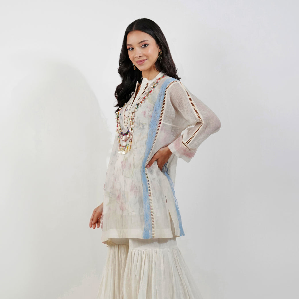 Shabby Chic Boxy Top by devyanimehrotra.com with draped tops, sequin tops, TOP at Kamakhyaa for sustainable fashion