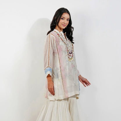 Shabby Chic Boxy Top by devyanimehrotra.com with draped tops, sequin tops, TOP at Kamakhyaa for sustainable fashion