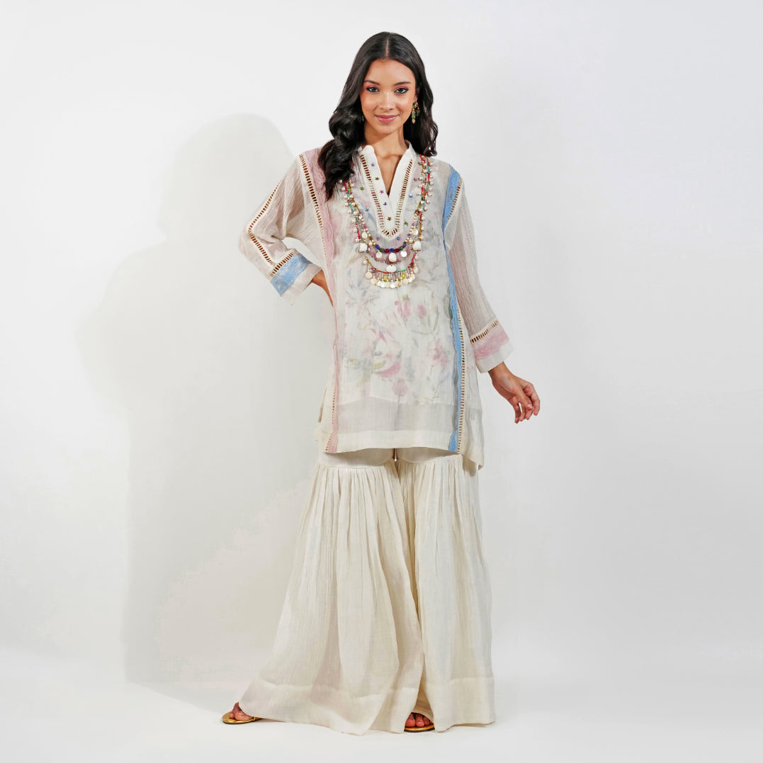 Shabby Chic Garara co-ord by devyanimehrotra.com with CO-ORD SETS, KURTA SET, PARTY TUNIC, TUNIC SETS at Kamakhyaa for sustainable fashion