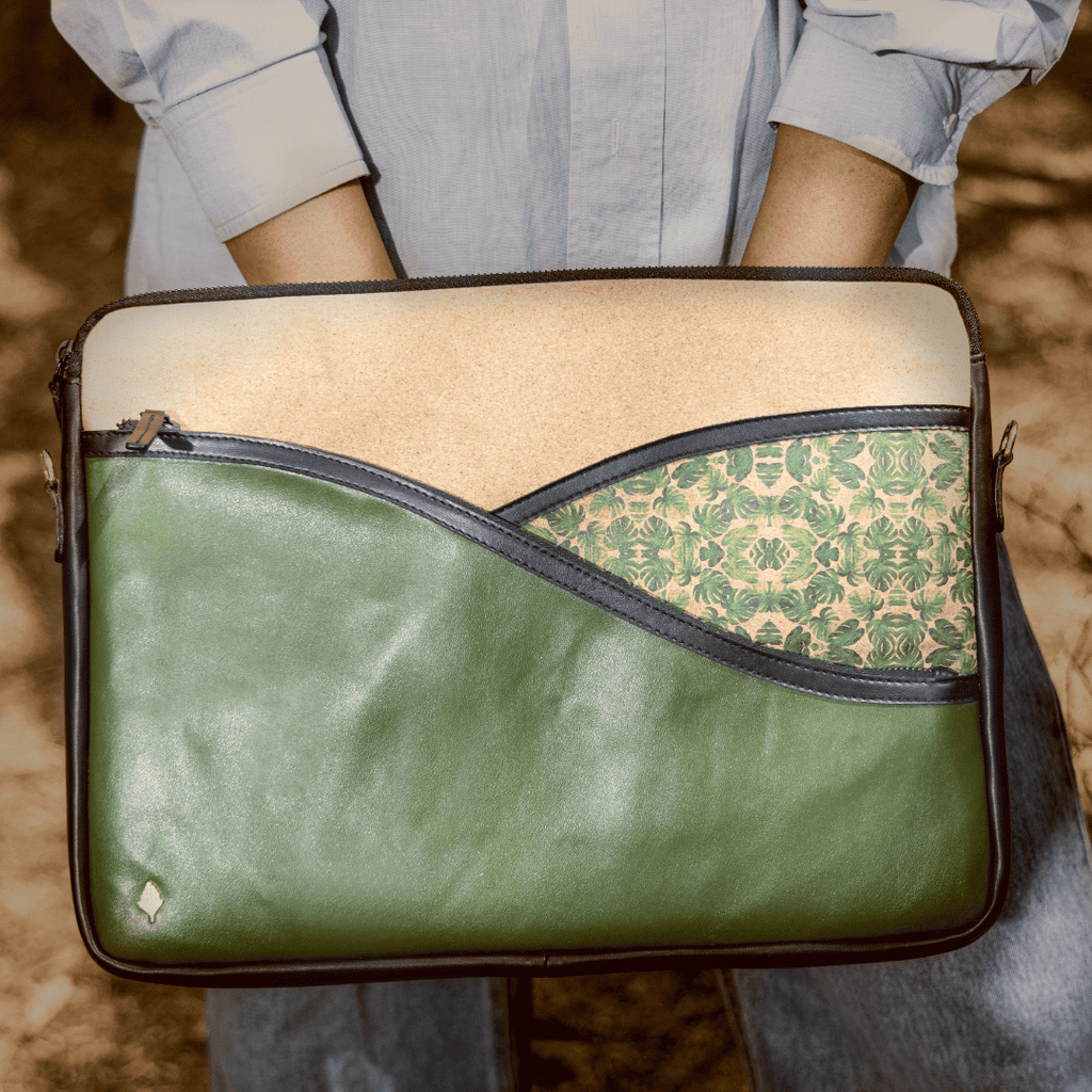 Acacia Vegan Leather Laptop Sleeve - Olive by Green Hermitage with SS25 at Kamakhyaa for sustainable fashion