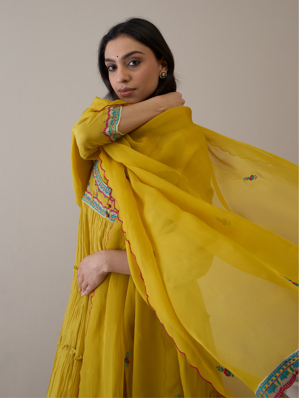 Mustard Pure Silk Chanderi Kurta Set with dupatta by RoohbyRidhimaa with Avani by RoohbyRidhimaa, Chanderi Silk, Festive Wear, Handloom Silk, Kurta Set with Dupattas, Pure Silk Chanderi, Regular Fit, Resham Embroidered, Silk Chanderi, Toxin free, Yellow at Kamakhyaa for sustainable fashion
