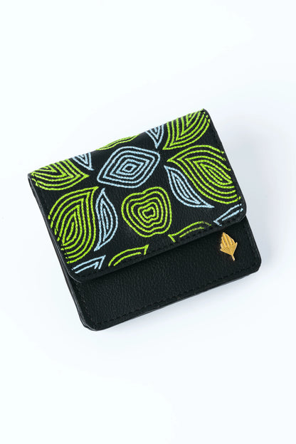 Black Embroidered Cardholder by Green Hermitage with Black, Cactus Leather, Cardholders, Embroidered, Evening Wear, Free Size, Hemp, Lyocell, Recycled at Kamakhyaa for sustainable fashion