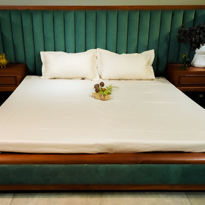 Beige Bliss 300 TC|400 TC|500 TC Flat Sheet Set by Aetherea with Plain Bedsheets at Kamakhyaa for sustainable fashion