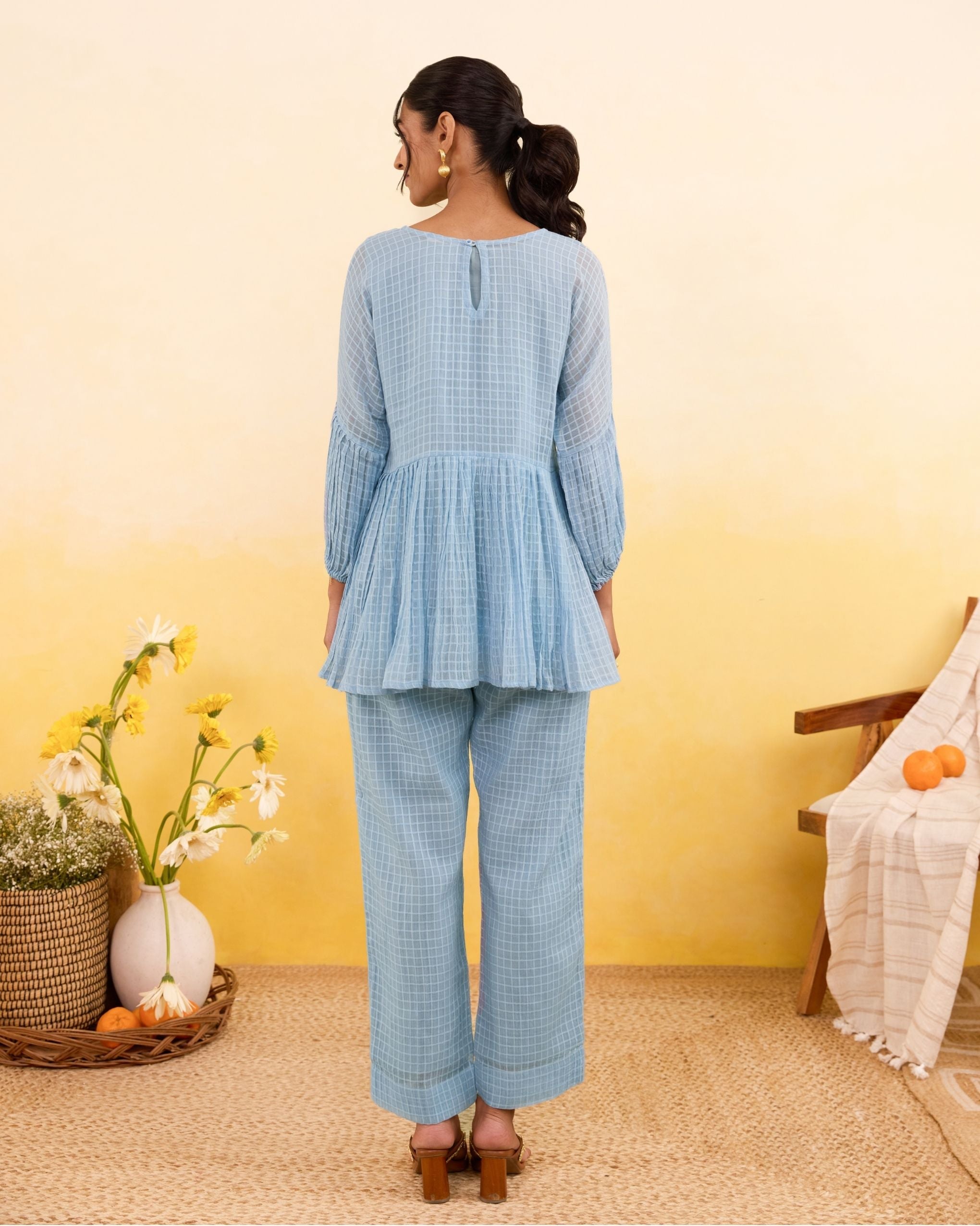 Sky Grid Co-ord by Taro India with at Kamakhyaa for sustainable fashion