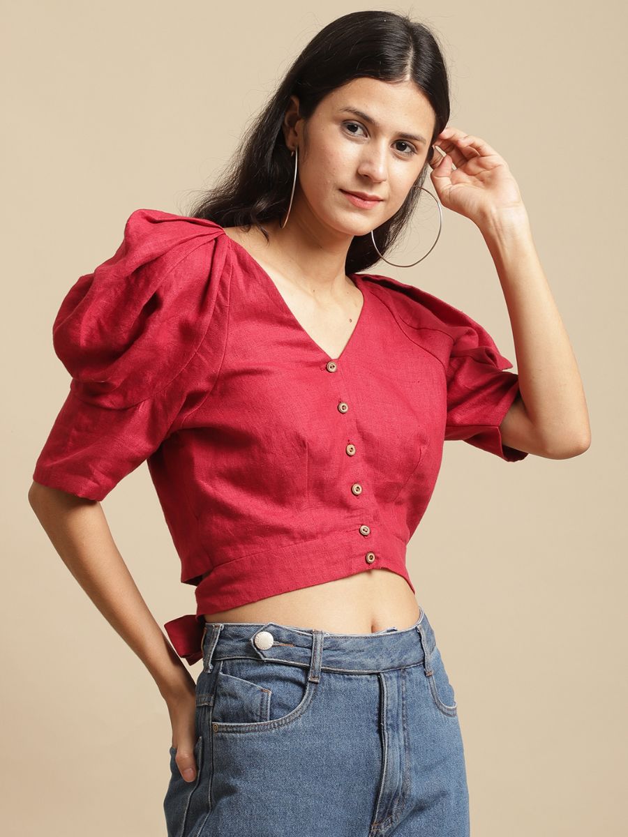 100% Hemp Akira Hemp Top Red by Ewoke with 100% Hemp, akira coord top, crop top for women, Hemp, hemp top, Nostalgia's Thread by Ewoke, RED CROP TOP, red hemp top, red top at Kamakhyaa for sustainable fashion