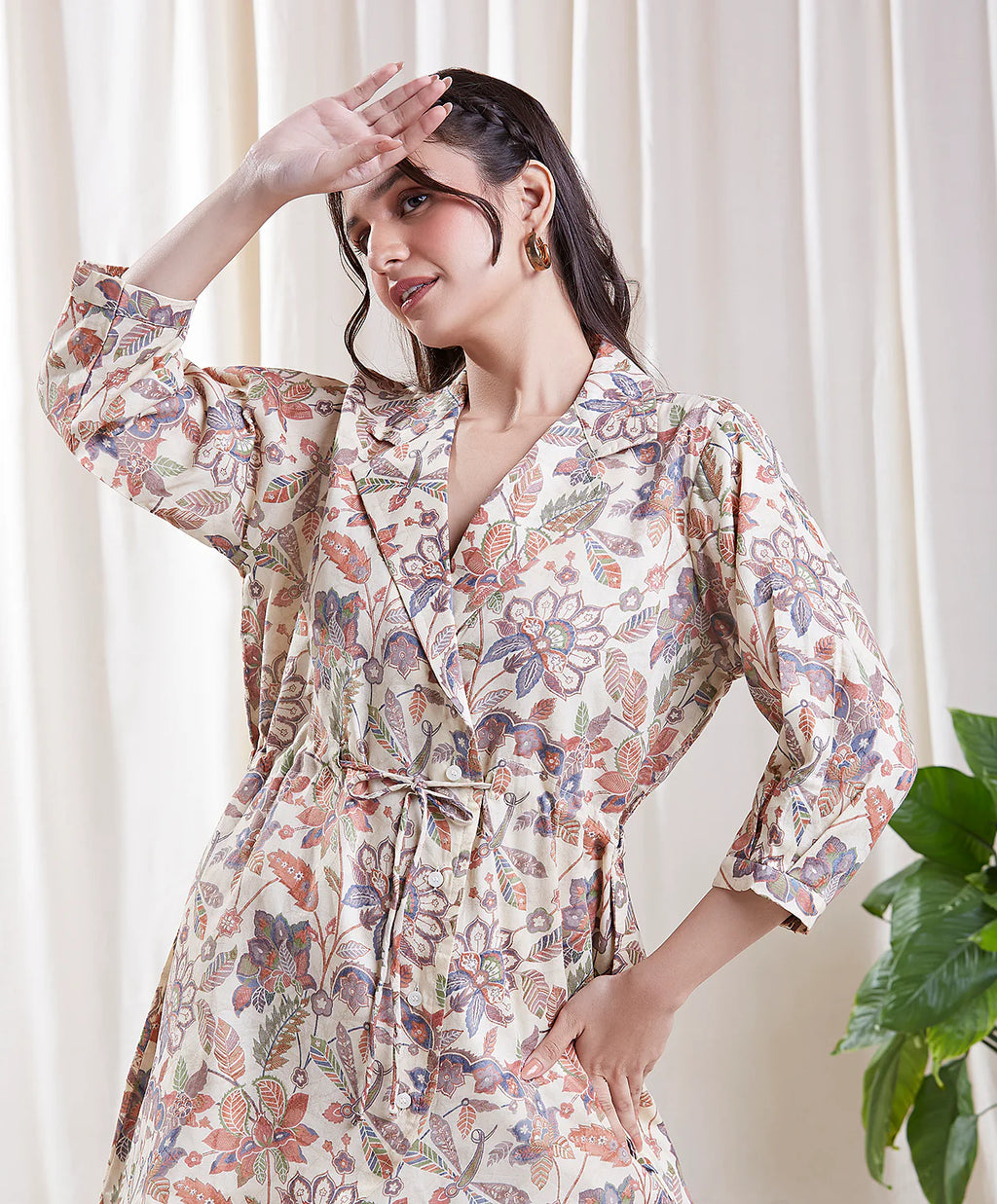 Aria White Co-Ord Set by Hasttvam with CottonFloralFusionWhiteHandmade by artisans, Natural dyes, Respondible production and Vegan at Kamakhyaa for sustainable fashion