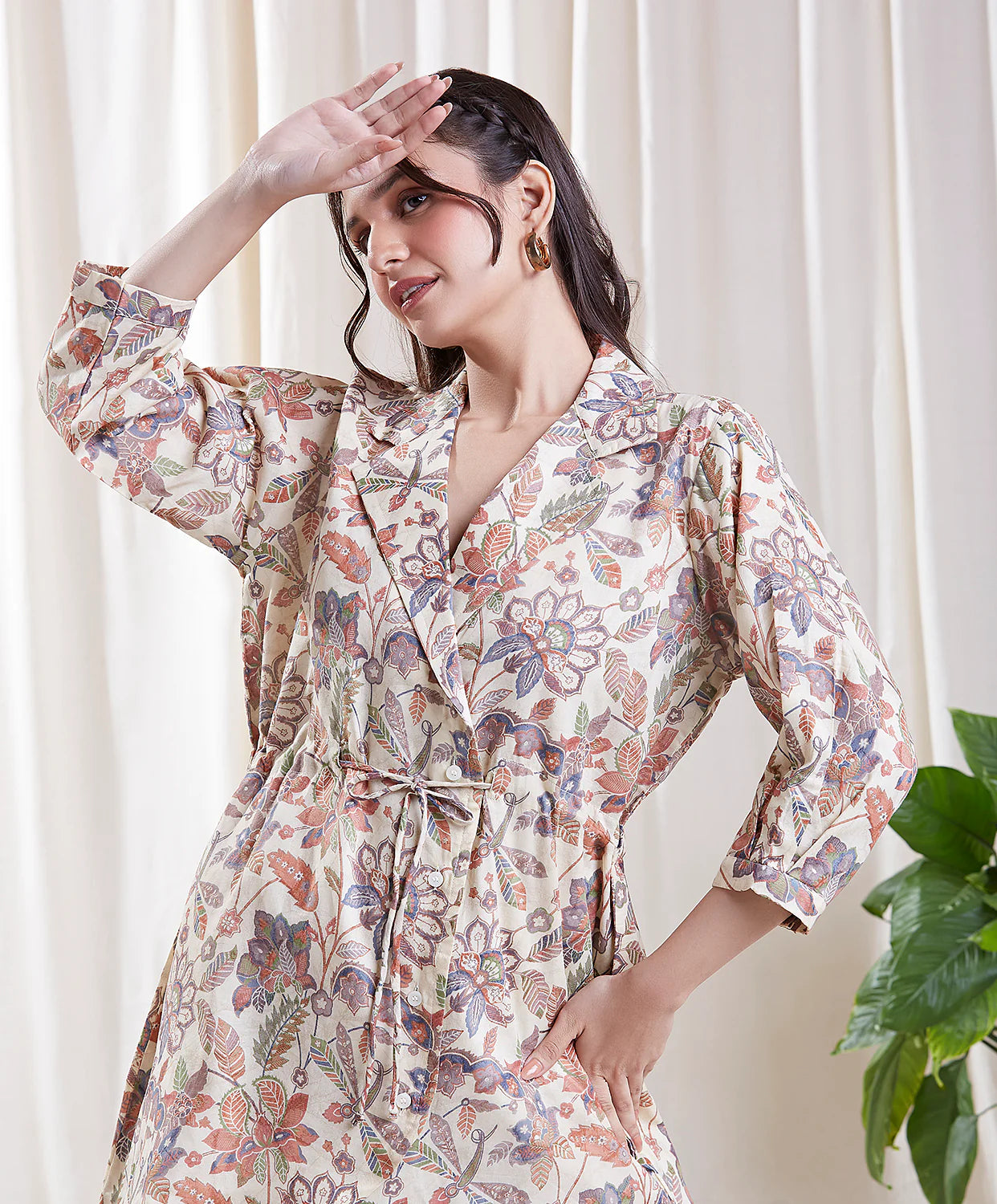 Aria White Co-Ord Set by Hasttvam with CottonFloralFusionWhiteHandmade by artisans, Natural dyes, Respondible production and Vegan at Kamakhyaa for sustainable fashion