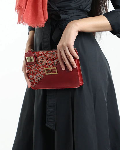 Azarak Cherry Red Clutch by The Indian Trunk with at Kamakhyaa for sustainable fashion