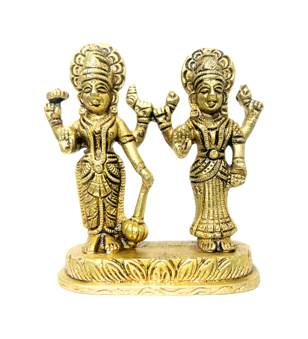 Brass Standing Vishnu Laxmi Idol – 100% Pure Brass by Aetherea World with God at Kamakhyaa for sustainable fashion