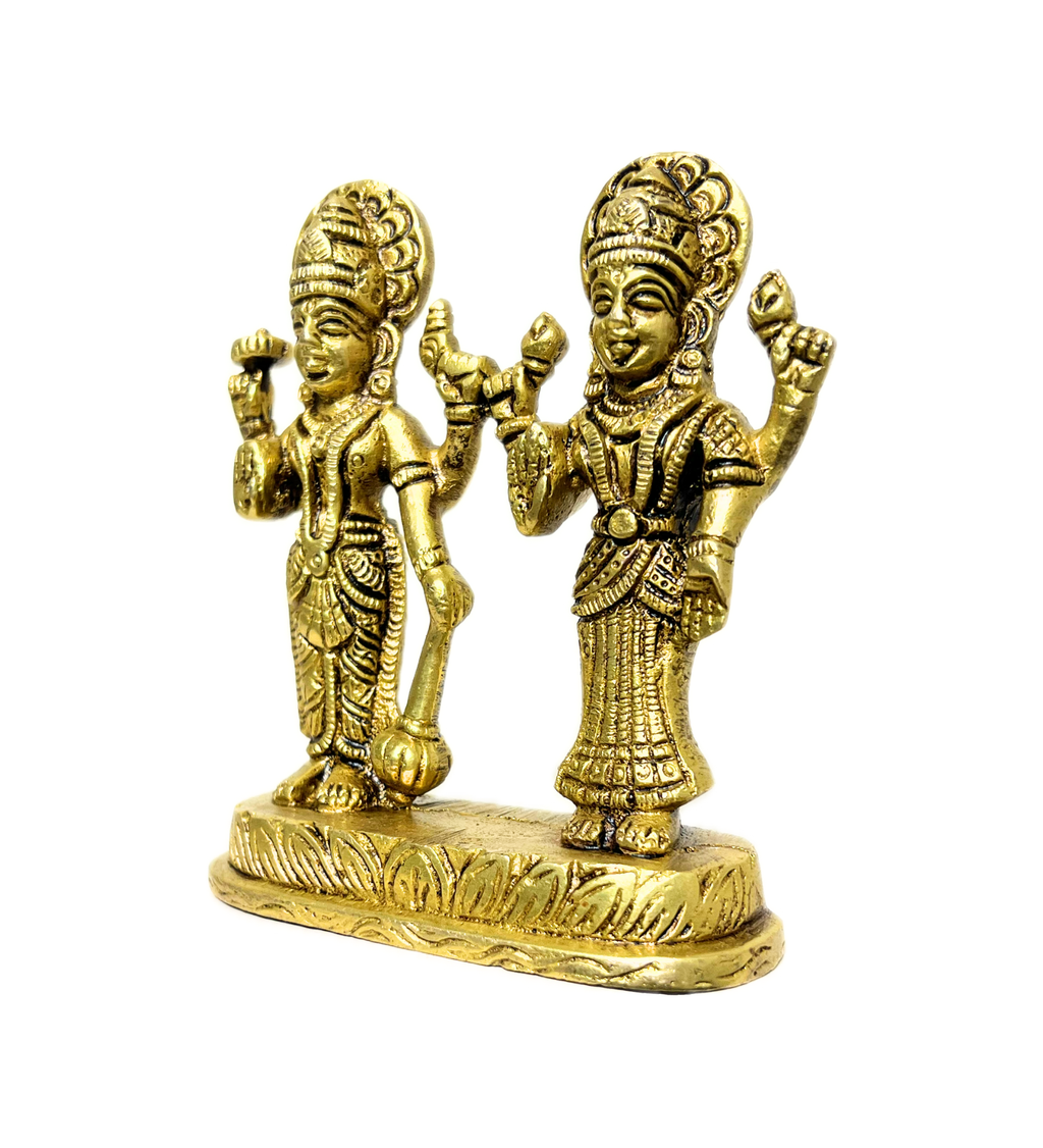 Brass Standing Vishnu Laxmi Idol – 100% Pure Brass by Aetherea World with God at Kamakhyaa for sustainable fashion