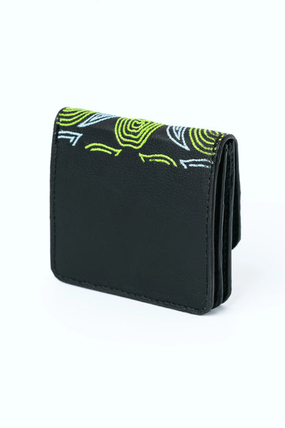 Black Embroidered Cardholder by Green Hermitage with Black, Cactus Leather, Cardholders, Embroidered, Evening Wear, Free Size, Hemp, Lyocell, Recycled at Kamakhyaa for sustainable fashion