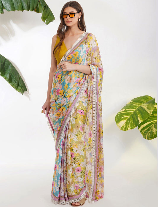 SUMMER PRINT SAREE SET by devyanimehrotra.com with at Kamakhyaa for sustainable fashion