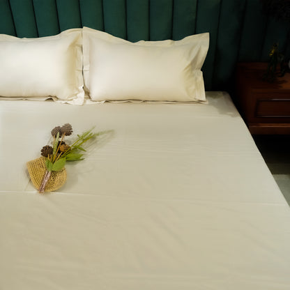 Beige Bliss 300 TC|400 TC|500 TC Flat Sheet Set by Aetherea with Plain Bedsheets at Kamakhyaa for sustainable fashion