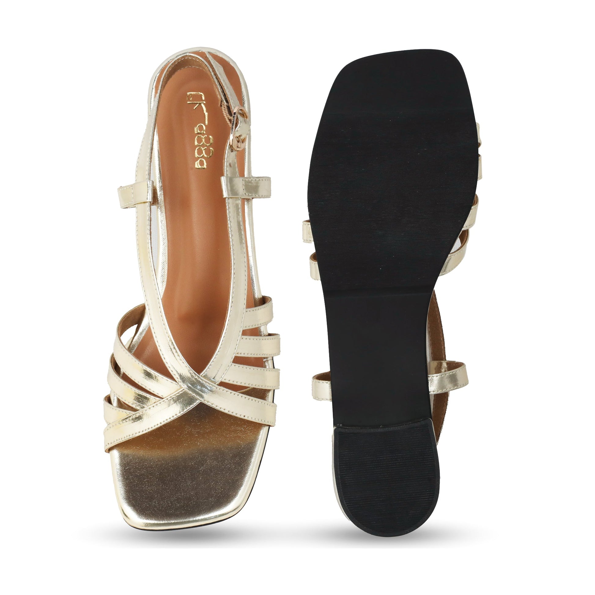 Strappy Gold Heels by Ek Agga with heels, stylish at Kamakhyaa for sustainable fashion