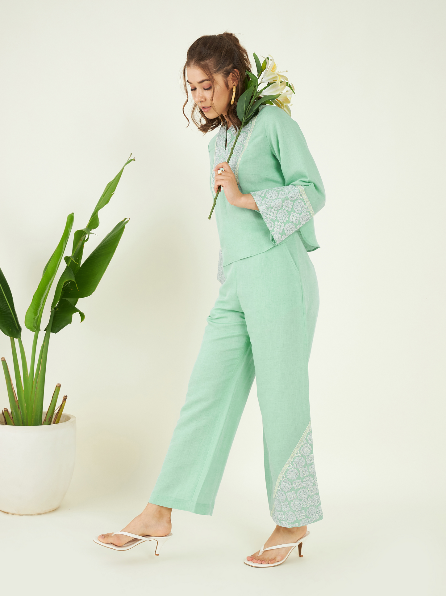 Sage Green Co-ord Set by Bohobi with at Kamakhyaa for sustainable fashion