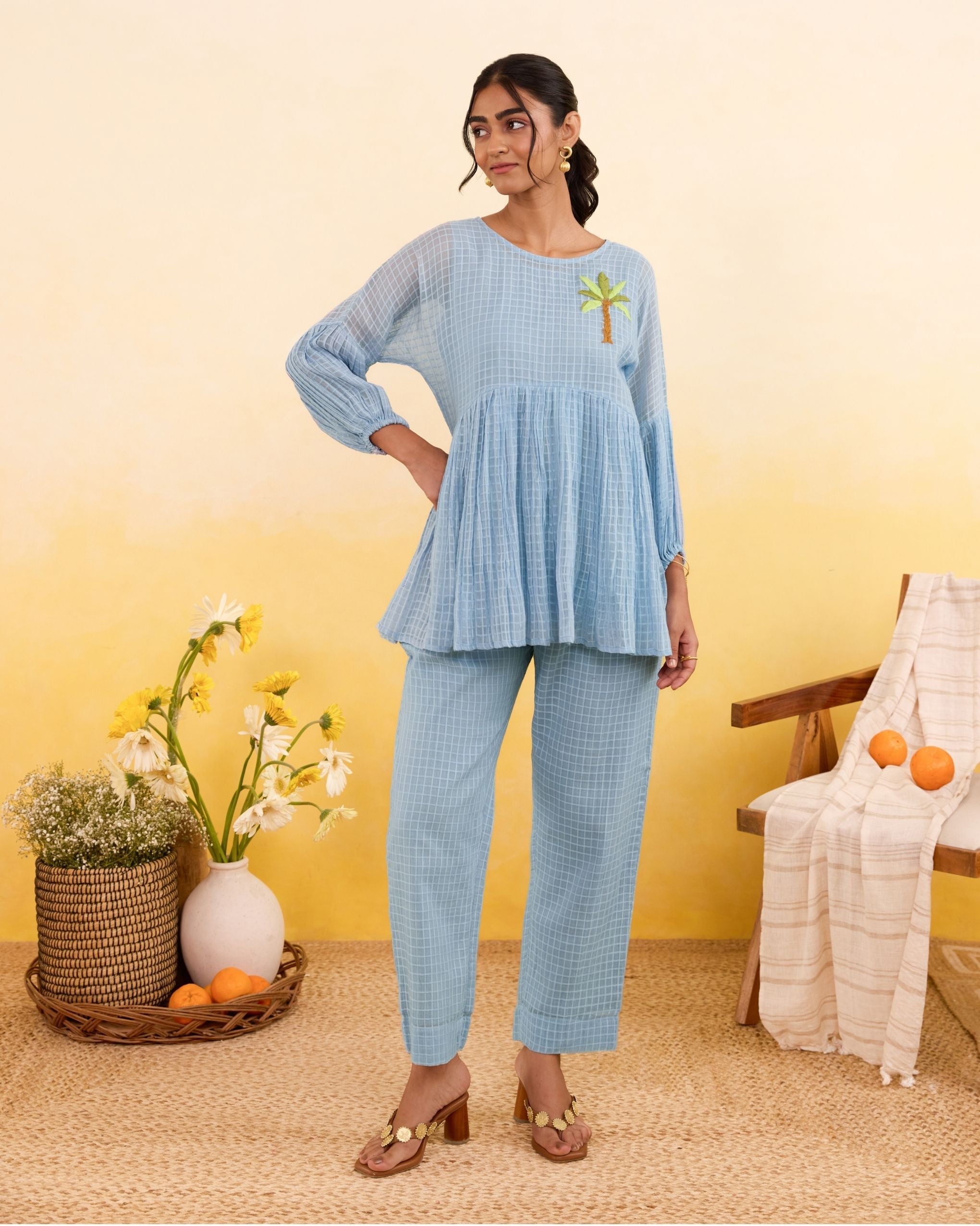 Sky Grid Co-ord by Taro India with at Kamakhyaa for sustainable fashion